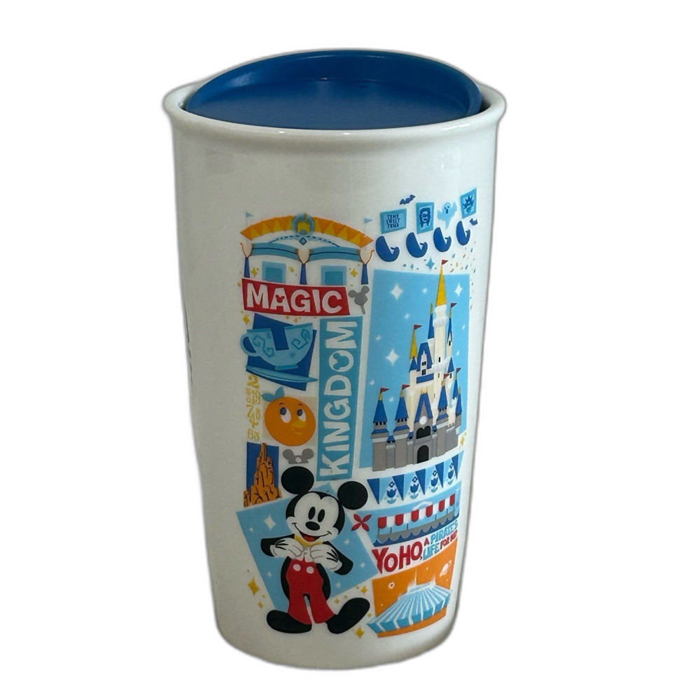 Disney Parks Magic Kingdom Starbucks 12oz. Ceramic Travel Mug / Tumbler with Lid